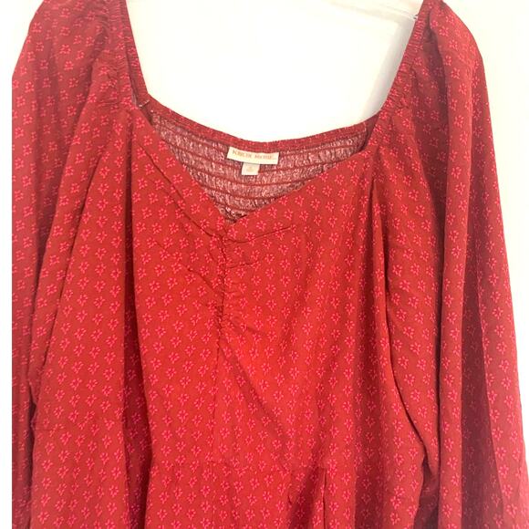 Knox Rose Jumpsuit XL Red Long Smocked Back Ditzy Print Prairie Boho Cottage - Picture 4 of 10